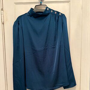 Teal Blouse with Four Rhinestone Buttons